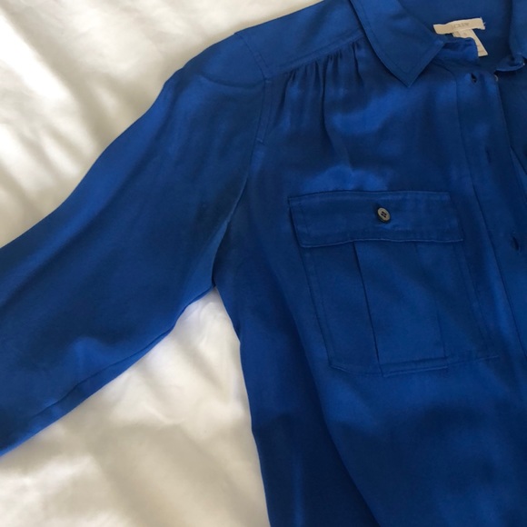Royal blue silk button-down blouse - Picture 6 of 8